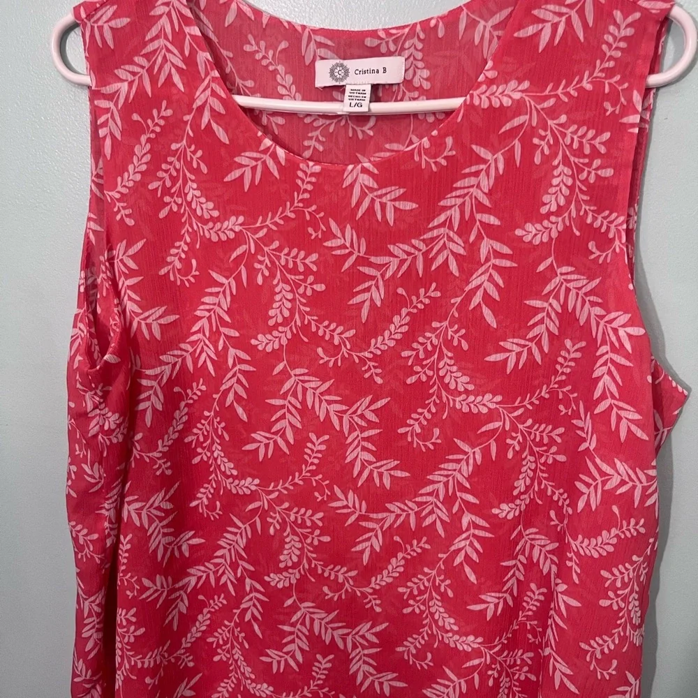 Cristina B Pink Leaf Print Blouse - Picture 4 of 7